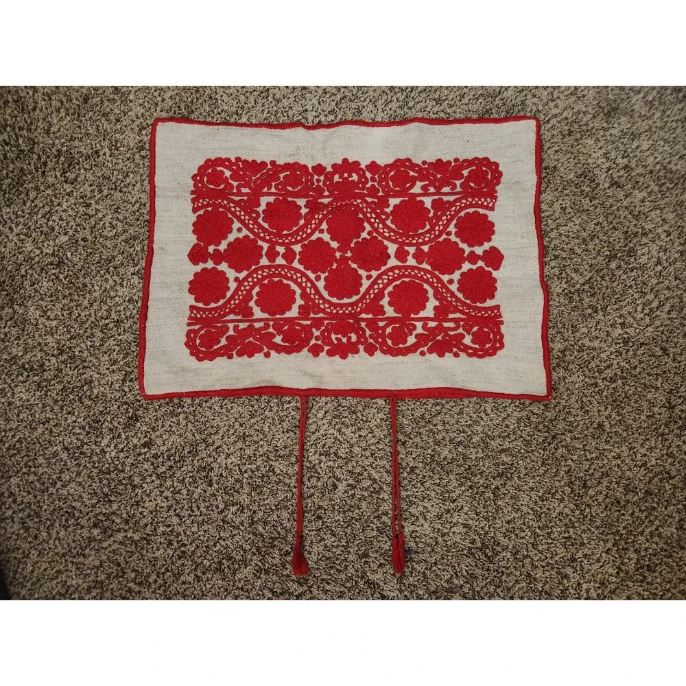 Vintage Hungarian Kalotaszeg Hand Embroidered Pillow Case Red Írásos Folk Art
